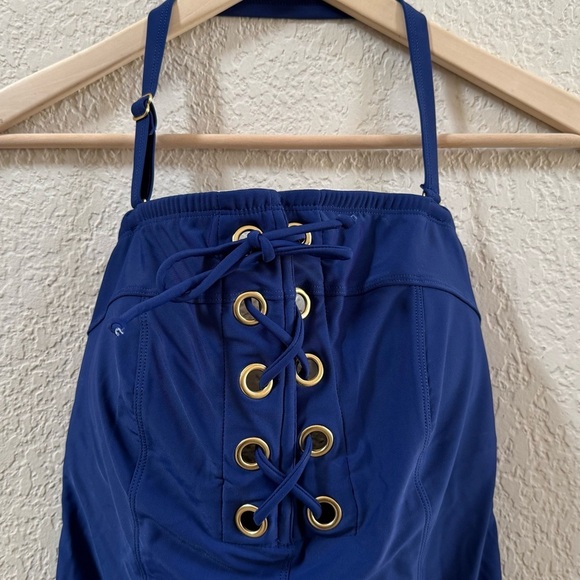 VENUS Swimsuit Blue Lace-Up One Piece Strapless Grommet Stylish Beach 12 NWOT - Picture 5 of 11